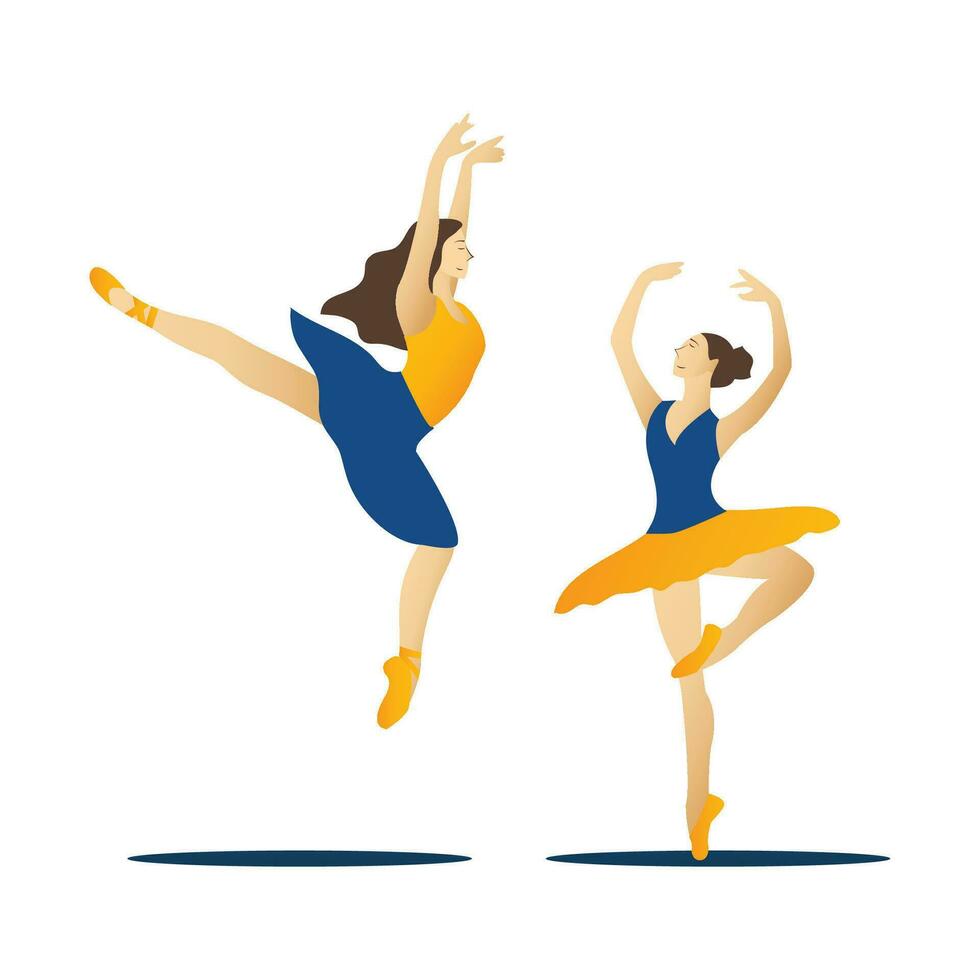 ballerina in geel rok en pointe schoenen. vector illustratie.