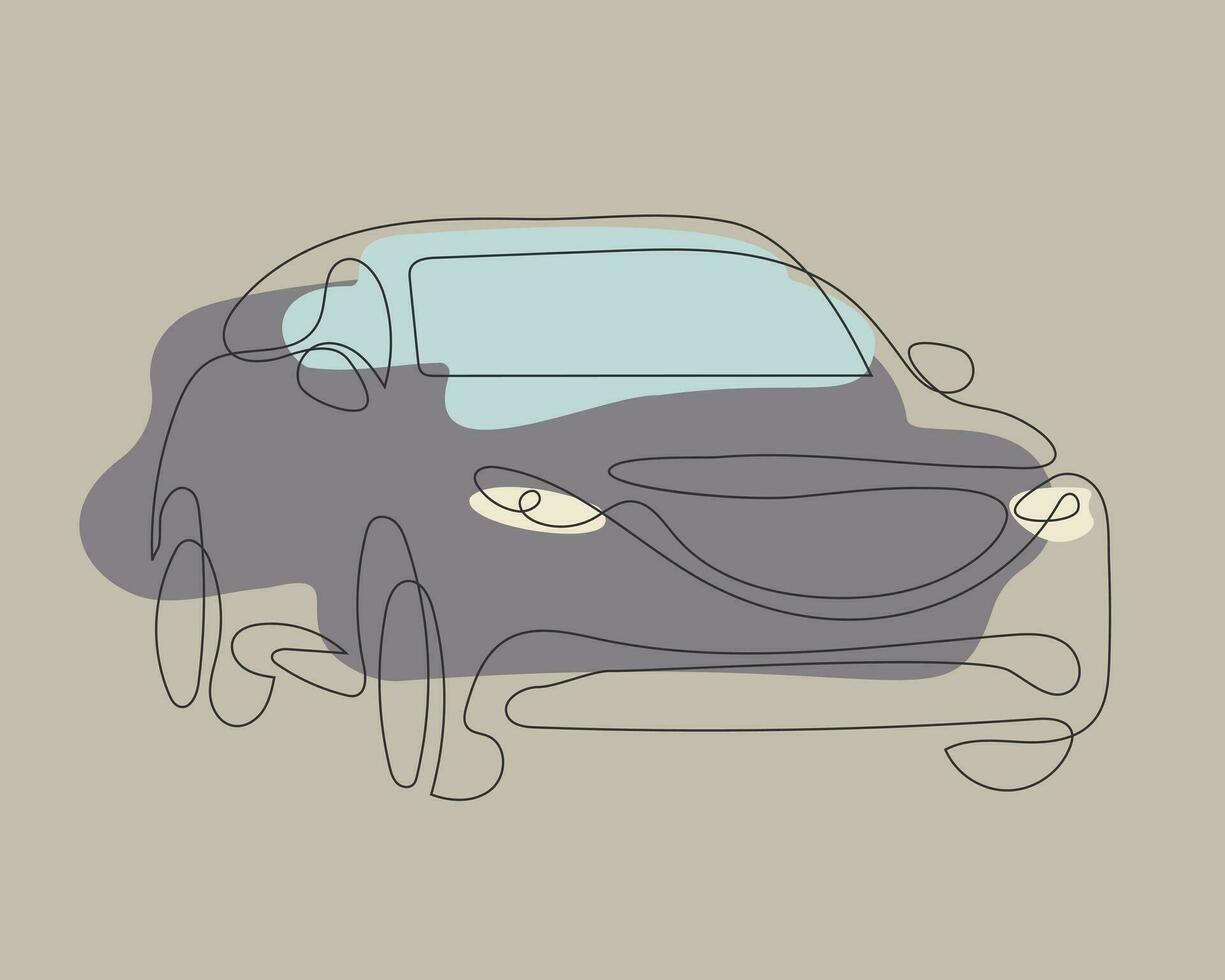 vector kunst hand- tekening en schilderij auto. een lijn voertuig in modern stijl.