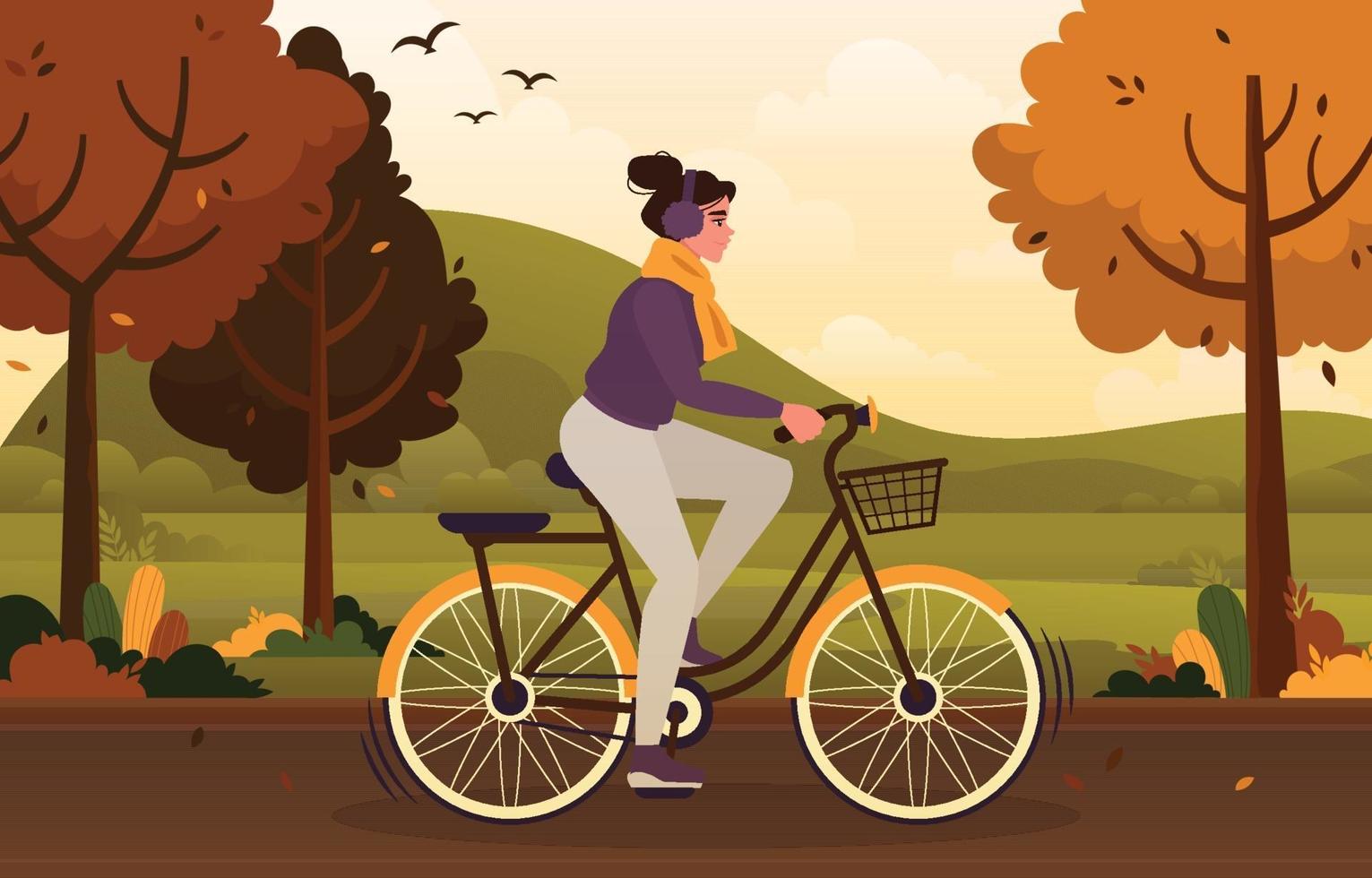 een meisje fietst in het herfstseizoen vector