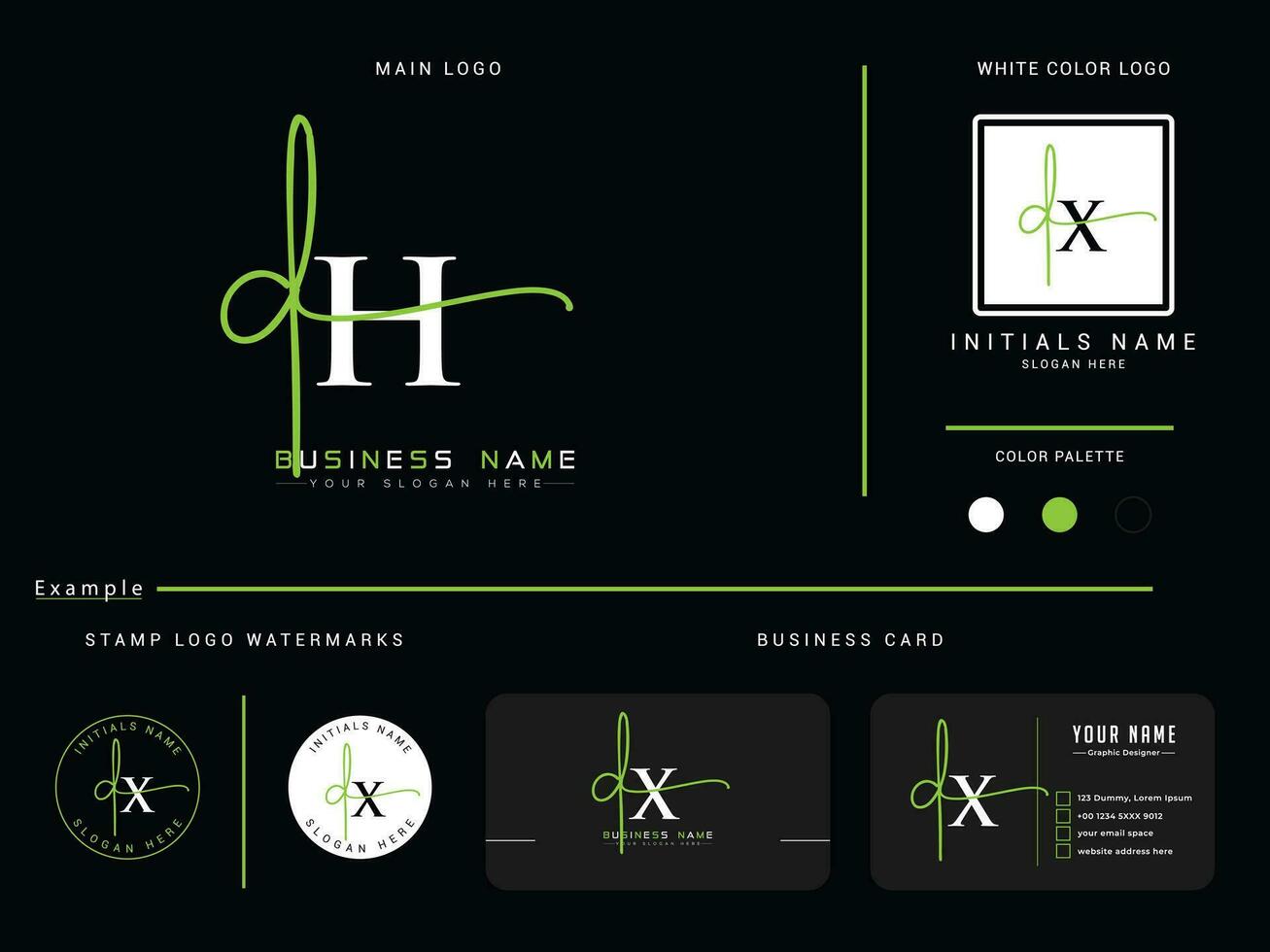 eerste handtekening dh logo brief vector met branding