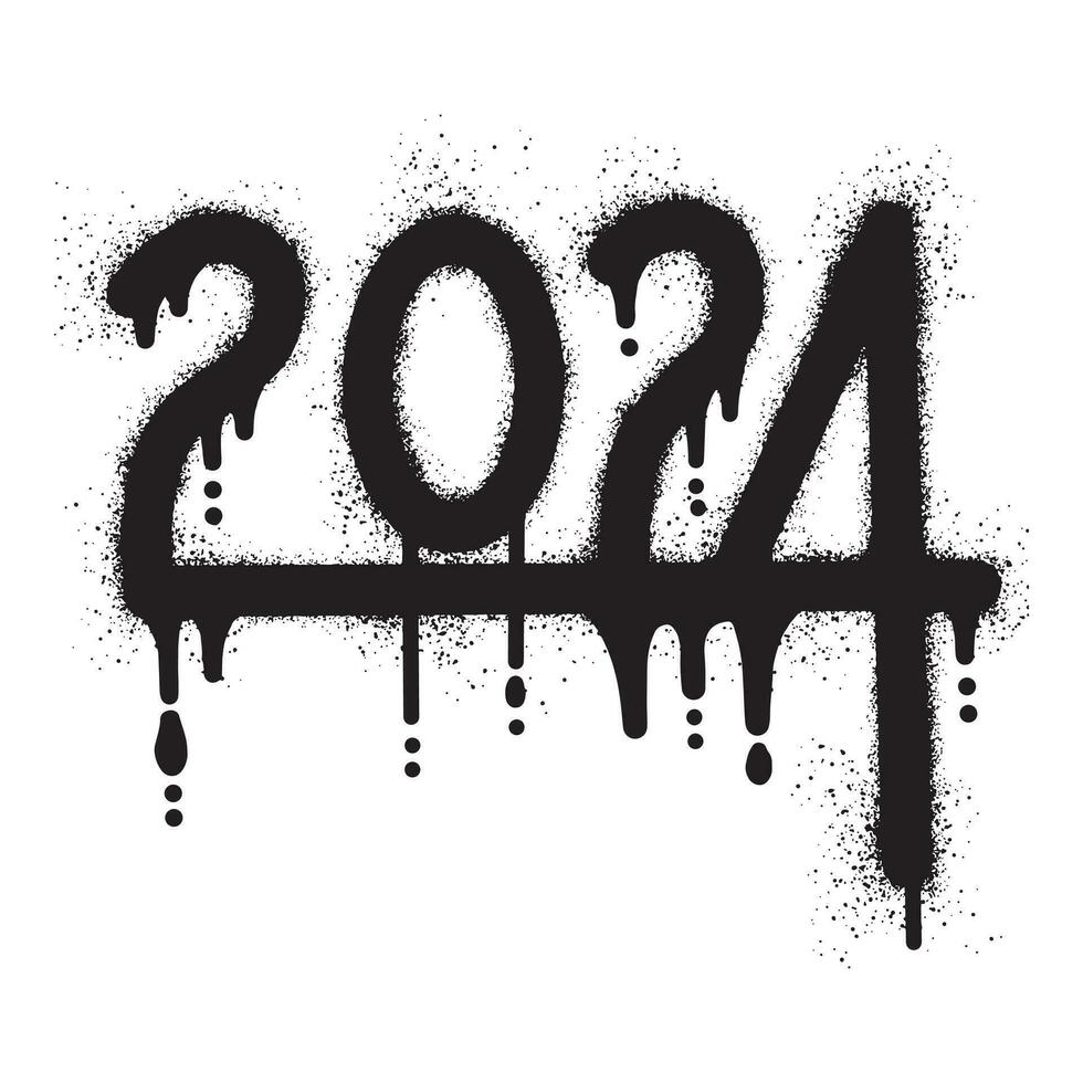 aantal 2024 voor gelukkig nieuw jaar met zwart verstuiven verf vector
