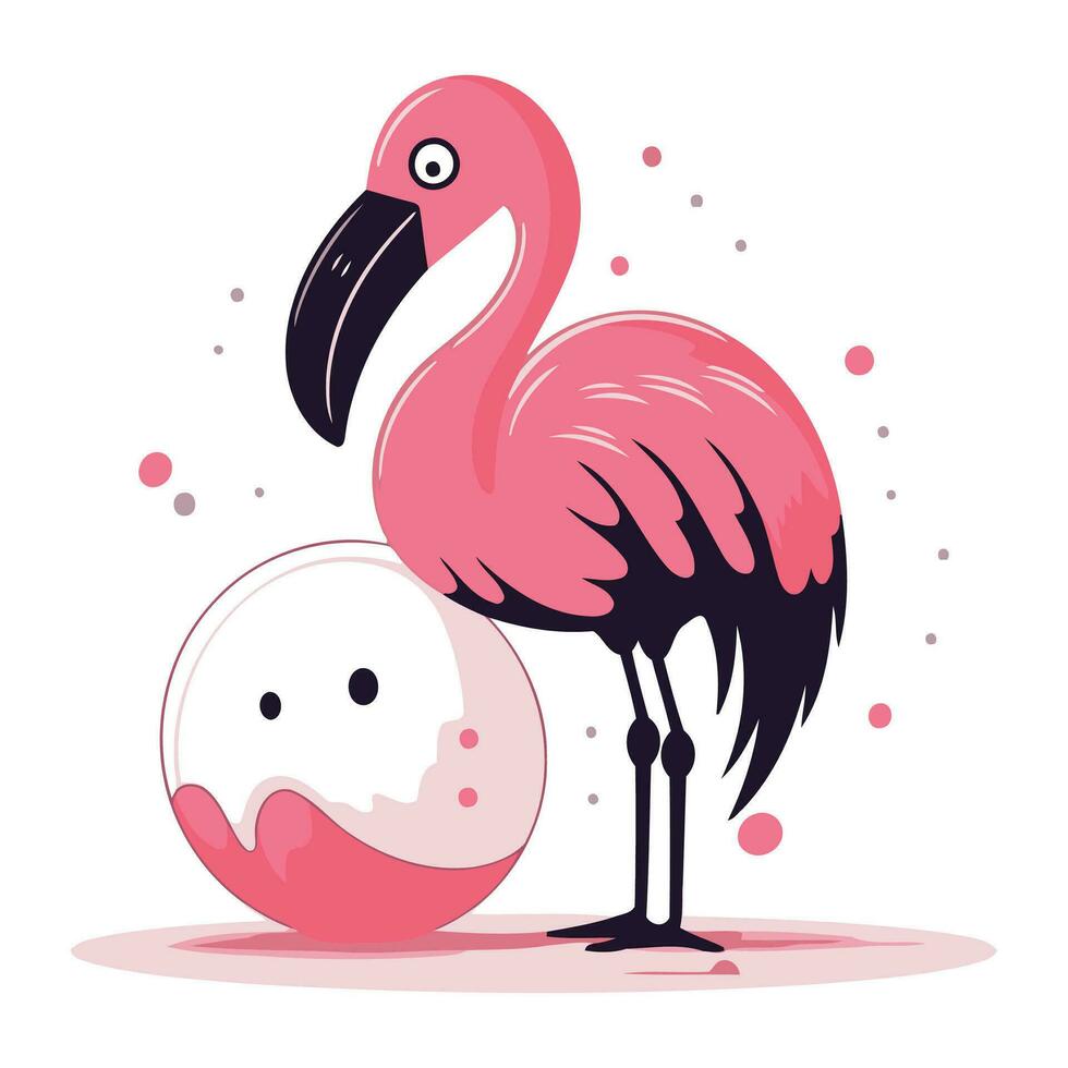 flamingo met een bal. vector illustratie in vlak stijl.