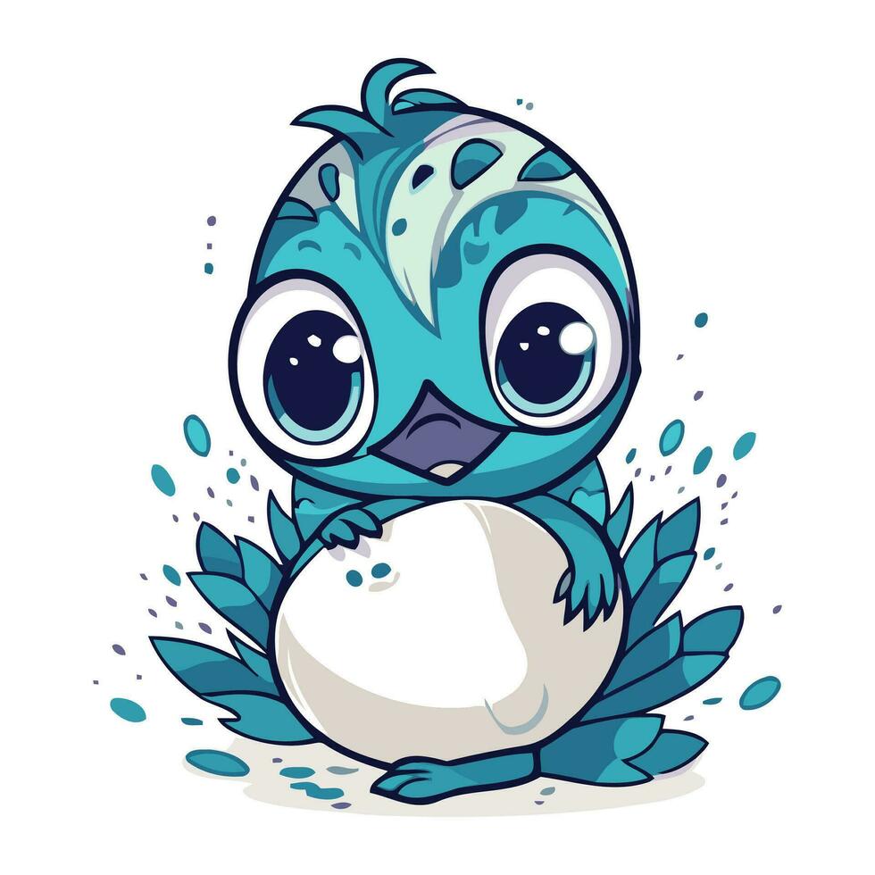 schattig tekenfilm blauw vogel met een sneeuwman. vector illustratie.