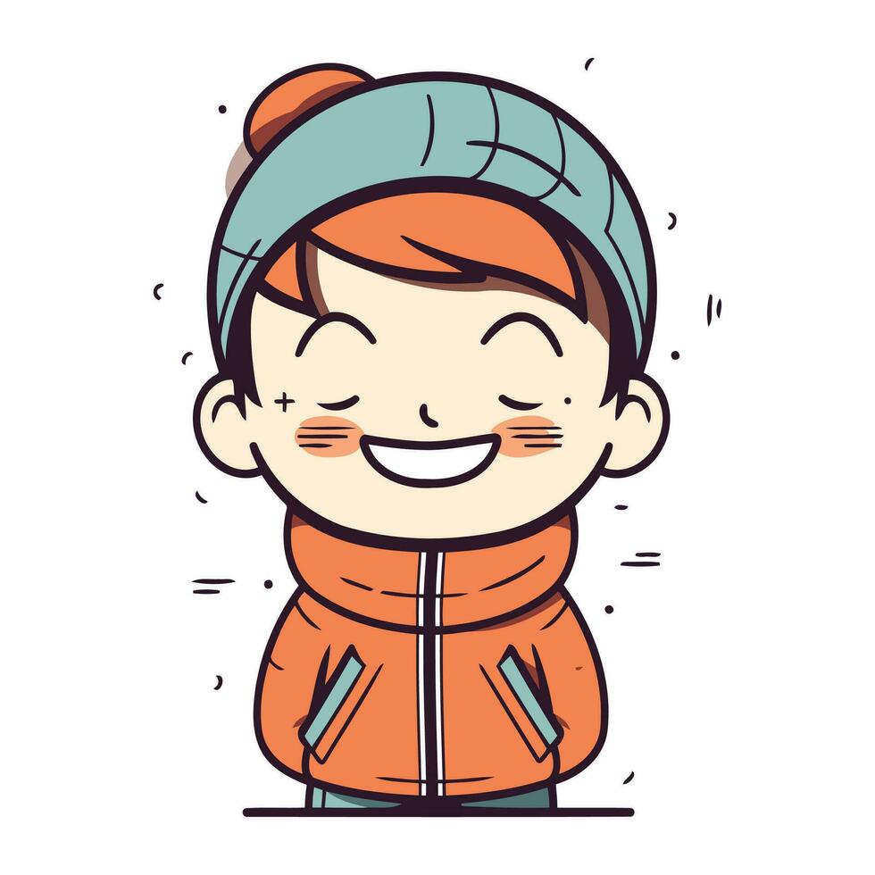 vector illustratie van een schattig weinig jongen in warm winter kleren. glimlachen kind in warm kleren.