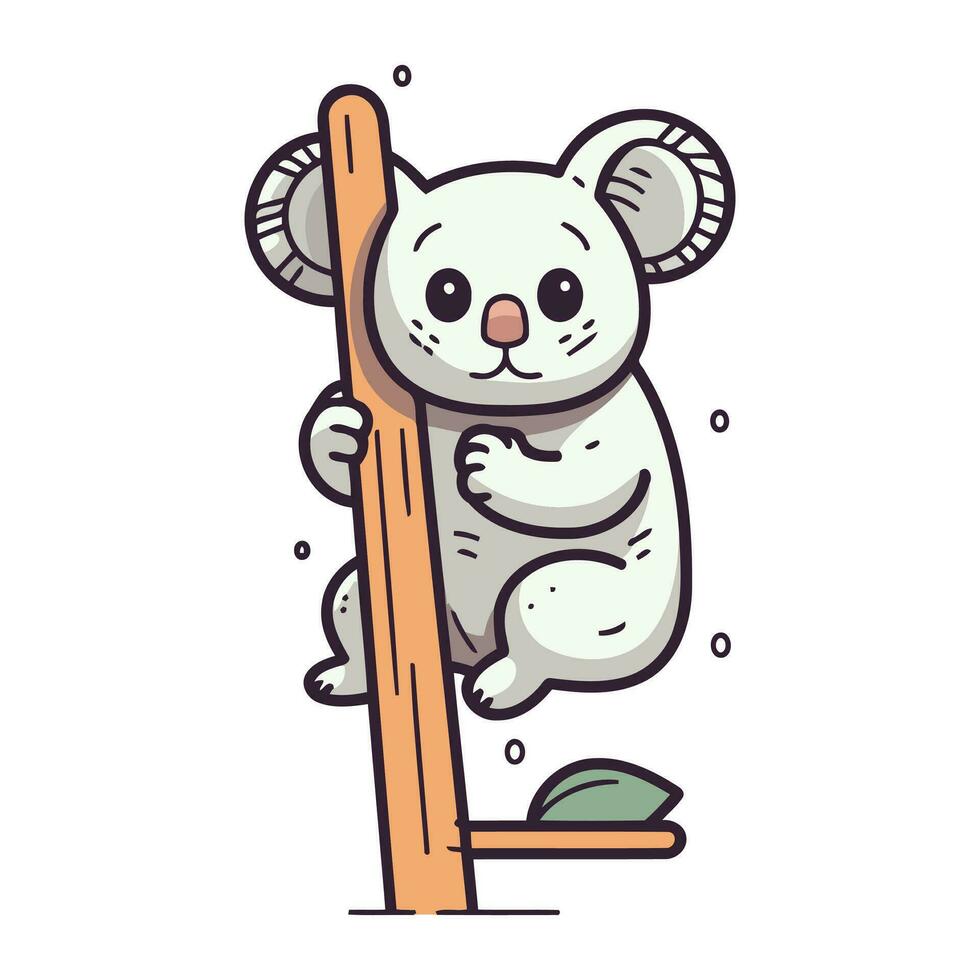 schattig koala karakter Holding een houten stok. vector illustratie.