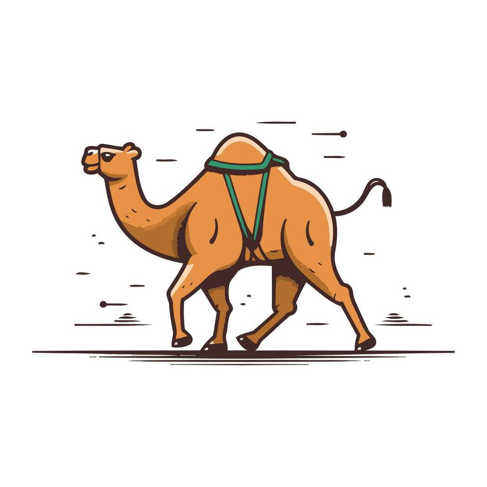 kameel vector illustratie in vlak stijl. kameel rijden Aan de weg.