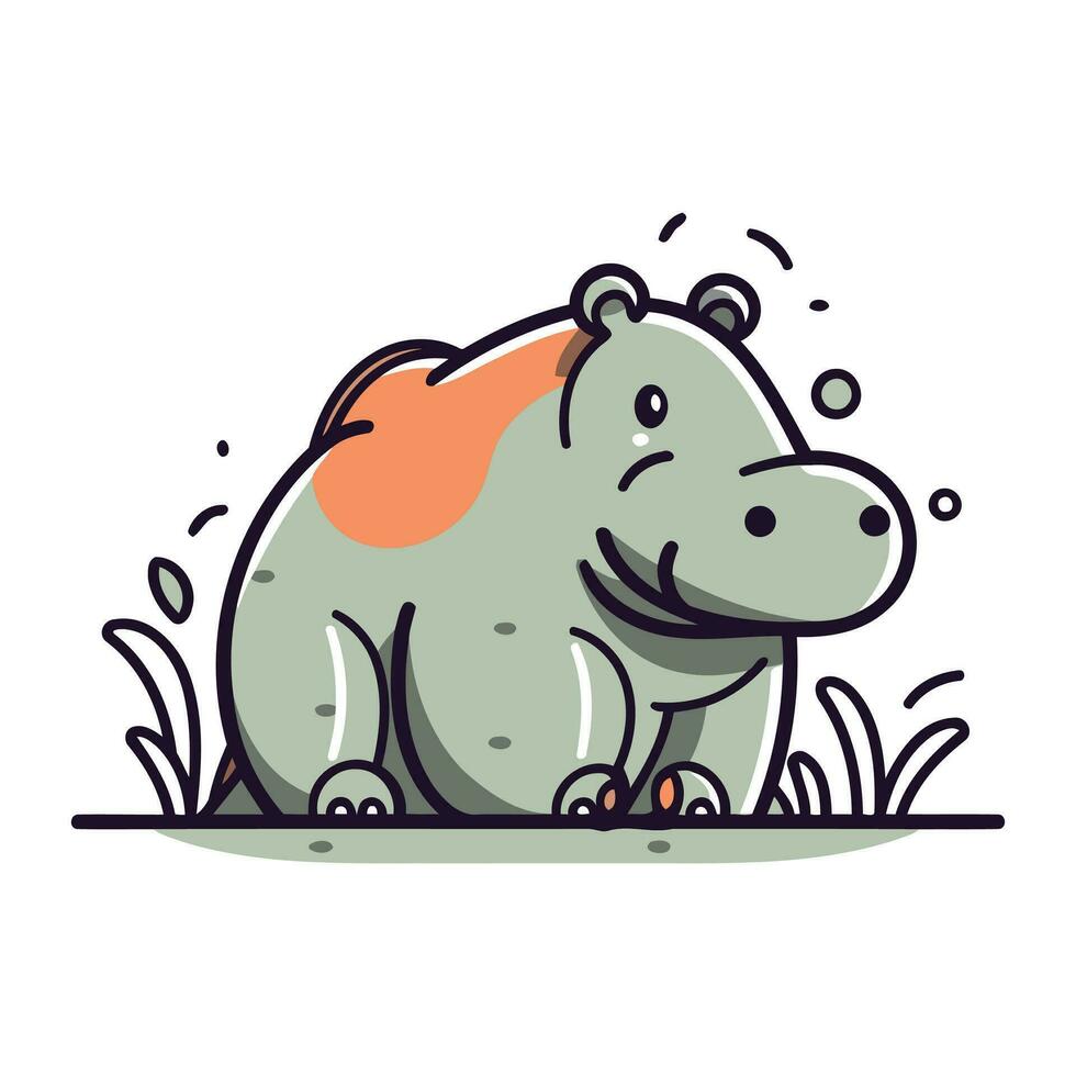 schattig nijlpaard zittend Aan de gras. vector illustratie.