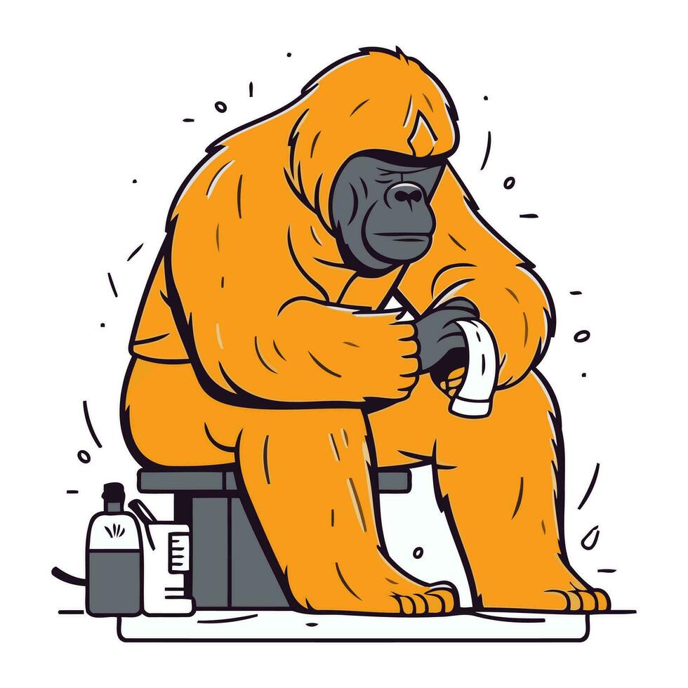vector illustratie van een gorilla met een elektrisch scheermes in zijn hand.