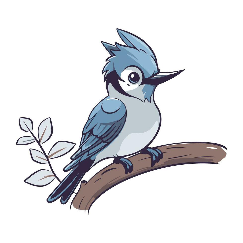 tekenfilm blauw tit vogel Aan Afdeling geïsoleerd Aan wit achtergrond. vector illustratie.