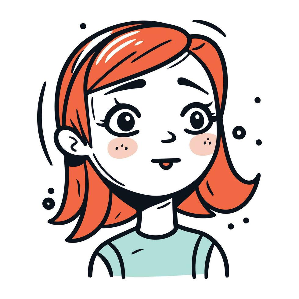 vector illustratie van een schattig tekenfilm meisje met rood haar- en gelaats uitdrukkingen.