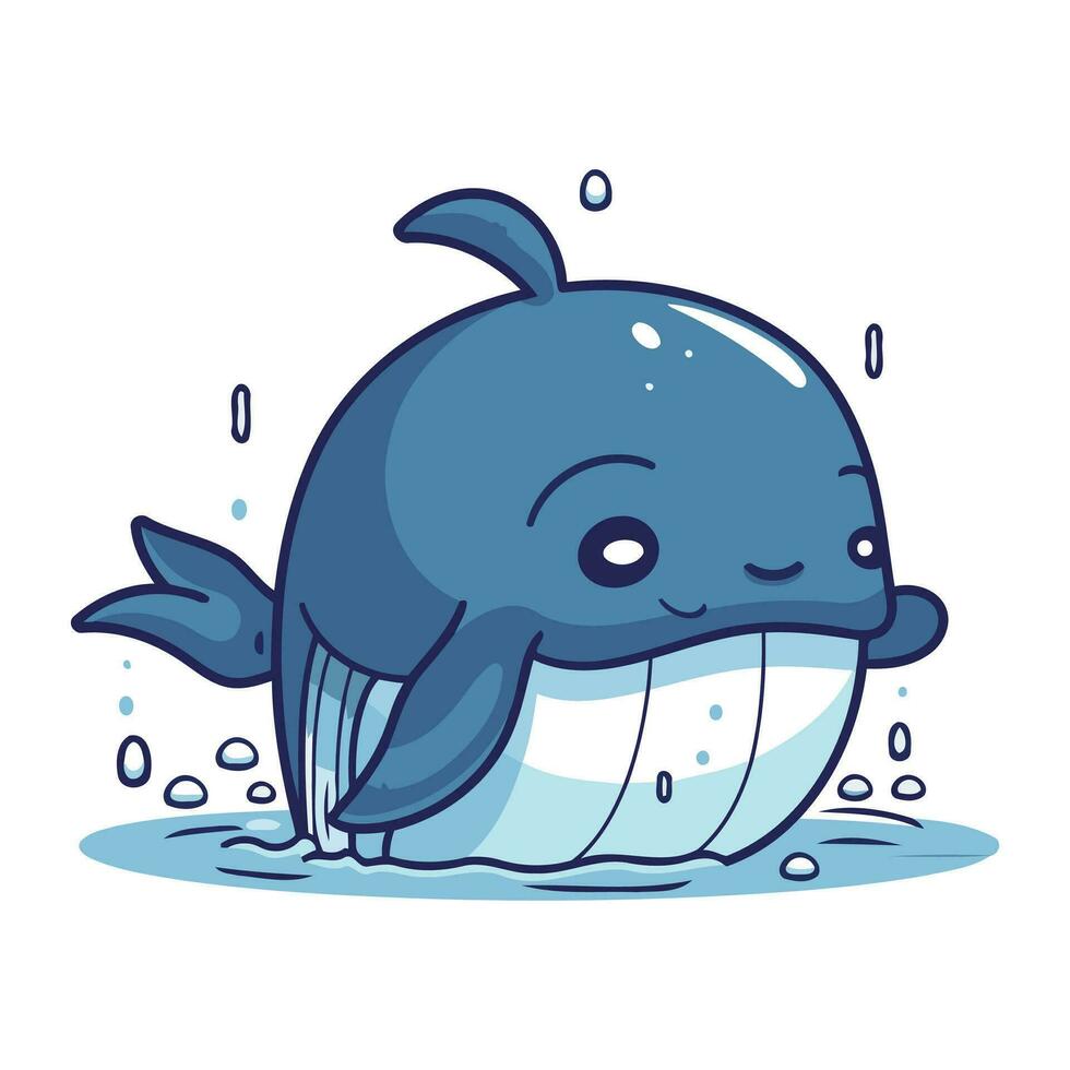 schattig tekenfilm walvis zwemmen in water. vector illustratie geïsoleerd Aan wit achtergrond.