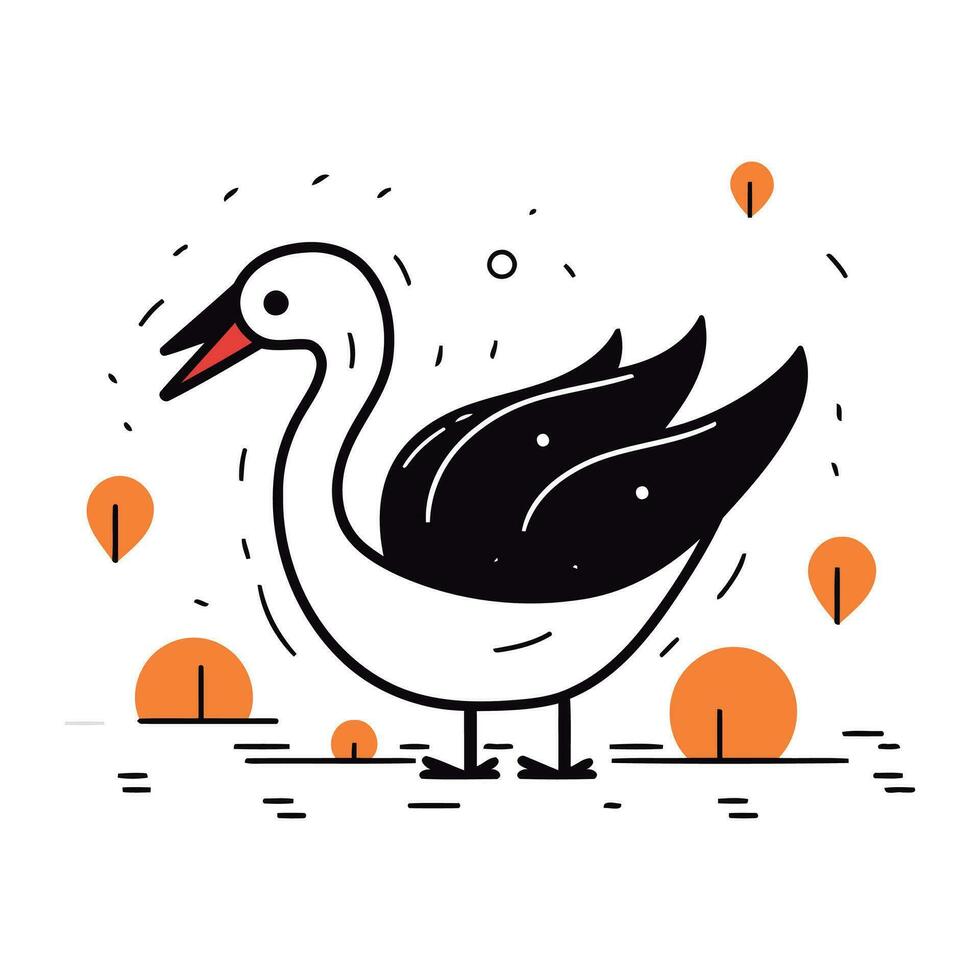 vector illustratie van een gans Aan de achtergrond van herfst bladeren. lineair stijl.