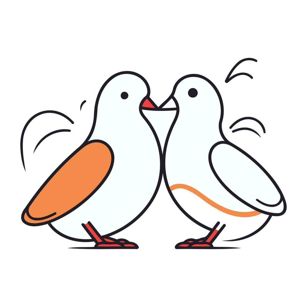 twee duiven in liefde. liefde concept. vector illustratie in dun lijn stijl.