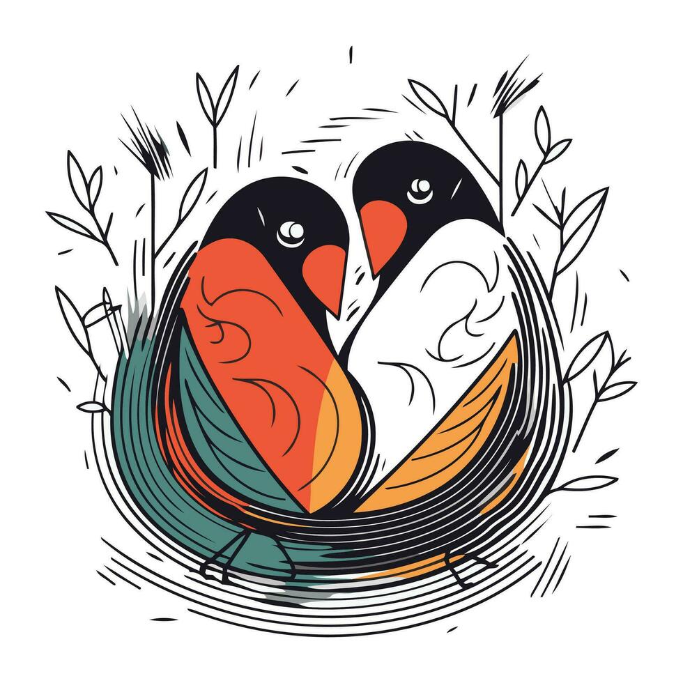 vector illustratie van een paar- van vogelstand in liefde. hand- getrokken illustratie.