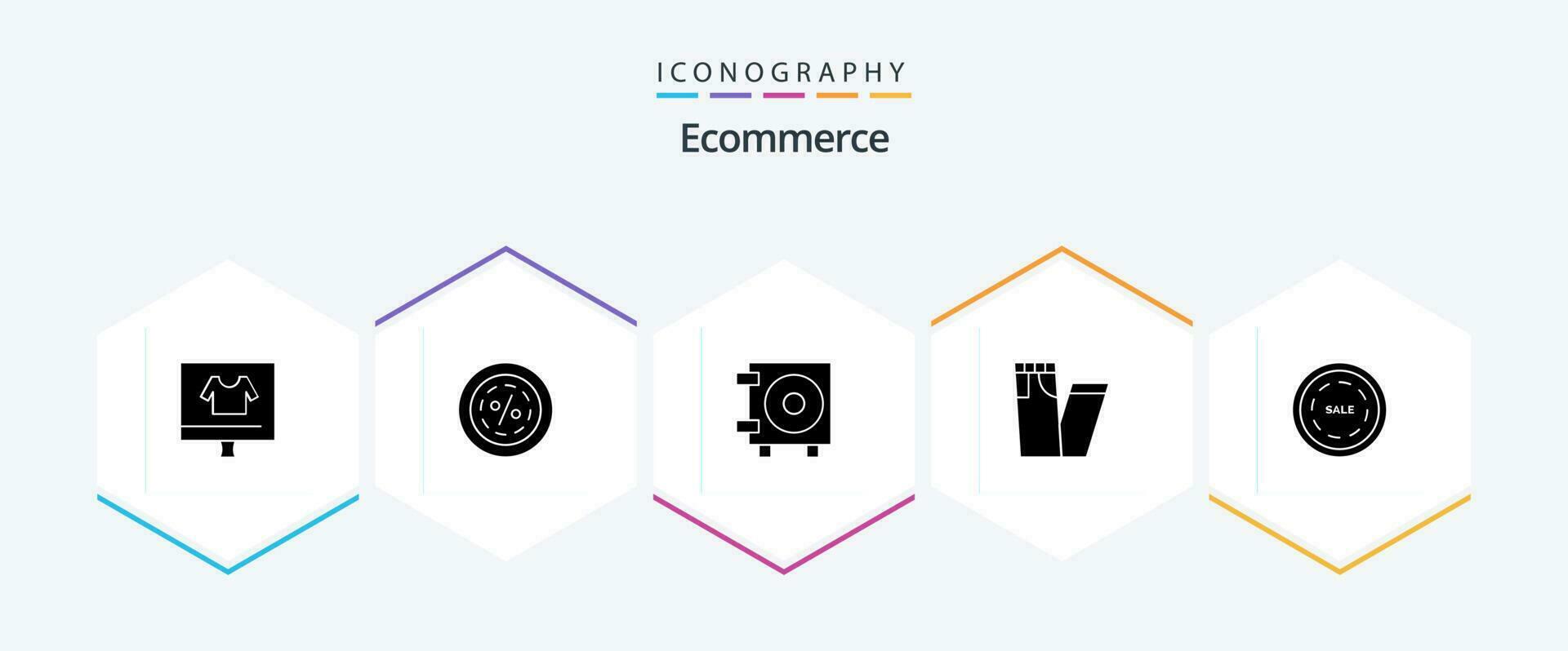 ecommerce 25 glyph icoon pak inclusief uitverkoop. broek. uitverkoop. jeans. portemonnee vector