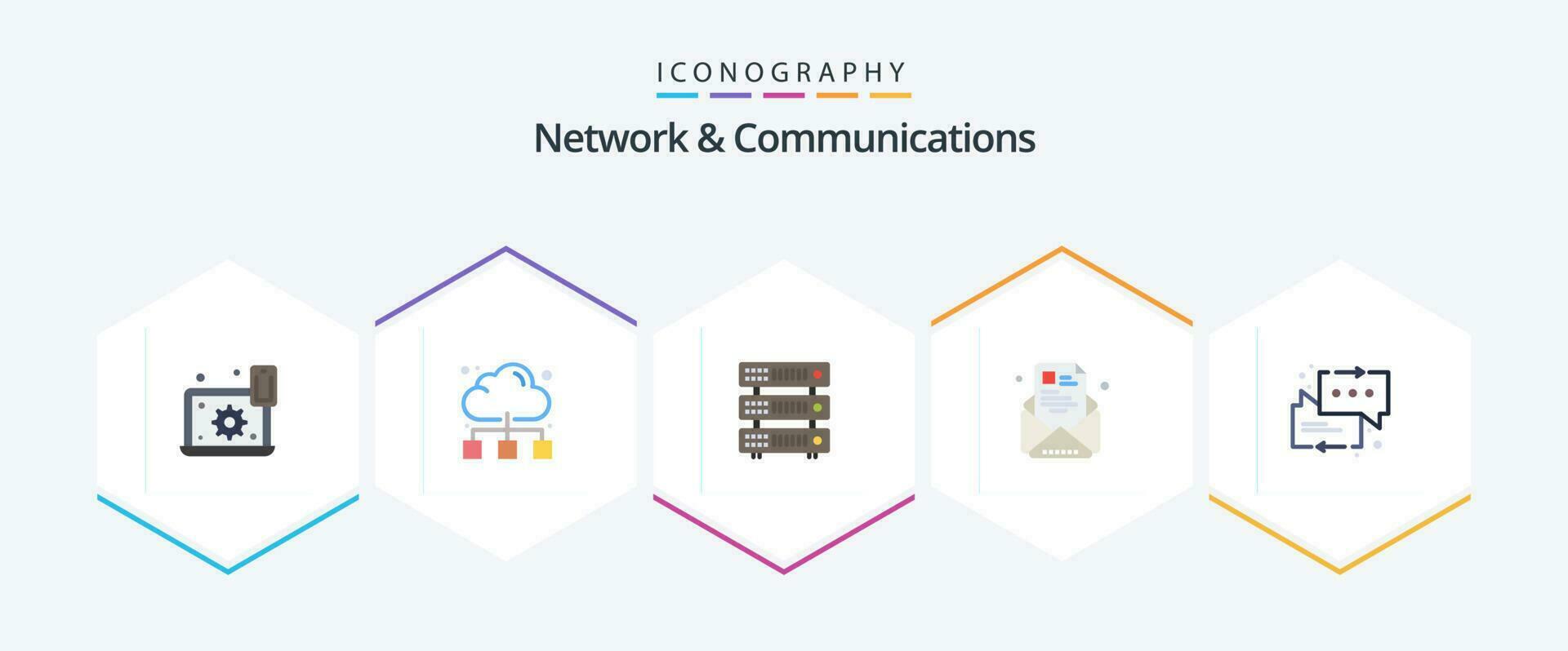 netwerk en communicatie 25 vlak icoon pak inclusief cv. e-nieuwsbrief. internetten. nieuwsbrief. hosting vector