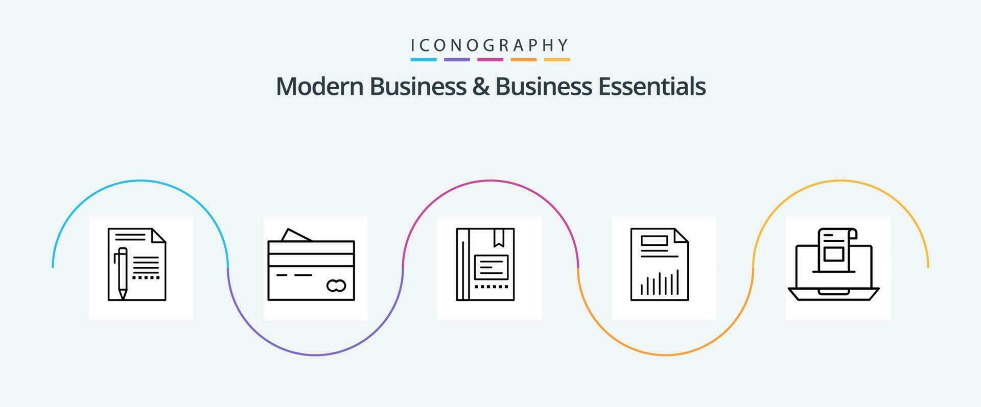 modern bedrijf en bedrijf essentials lijn 5 icoon pak inclusief favoriet. boek. kaart. bladwijzer. geld vector