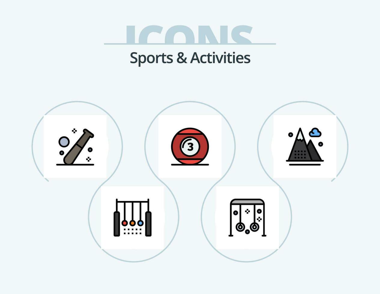 sport- en activiteiten lijn gevulde icoon pak 5 icoon ontwerp. in de roos. doel. Speel. natuur. spel vector