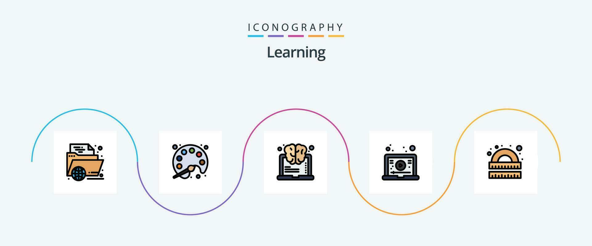 aan het leren lijn gevulde vlak 5 icoon pak inclusief tekening. zelfstudie. aan het leren. aan het leren. denken vector
