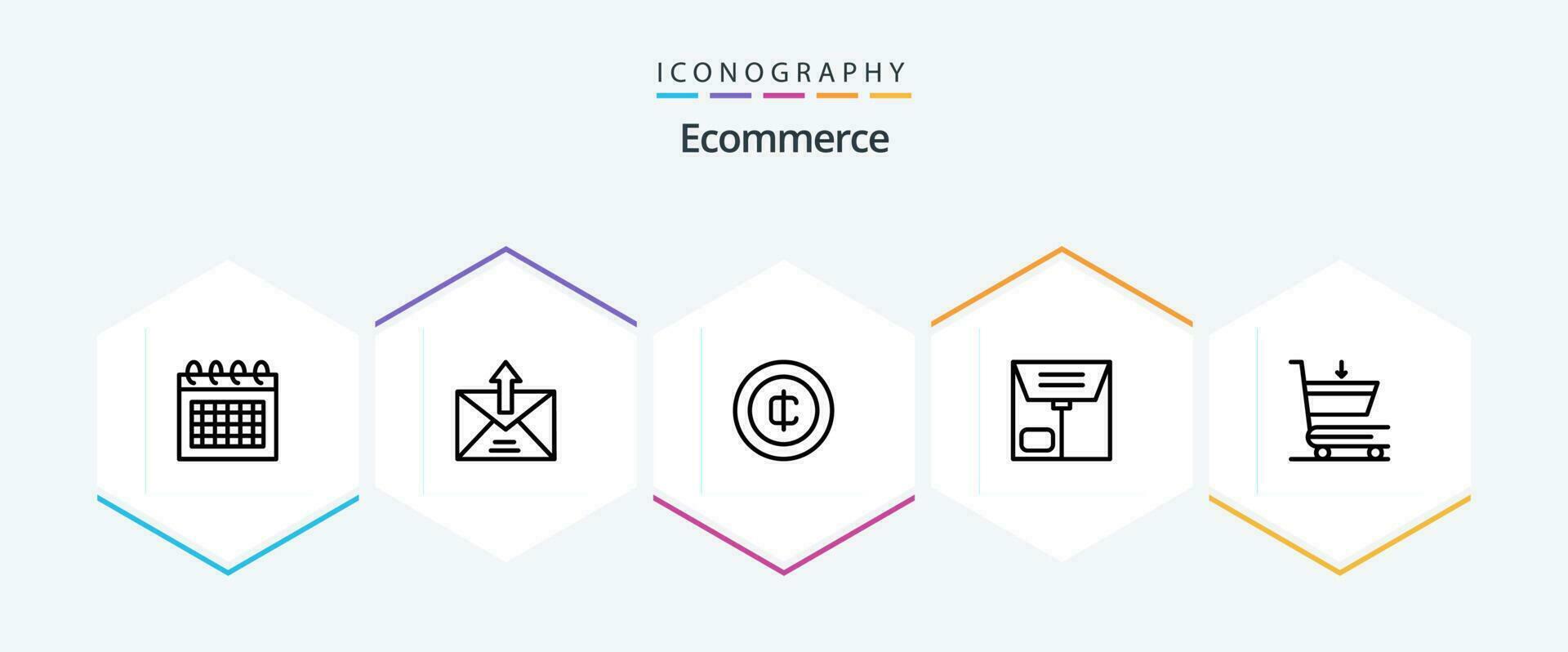 ecommerce 25 lijn icoon pak inclusief winkelen. kar. contant geld. pakket. handel vector