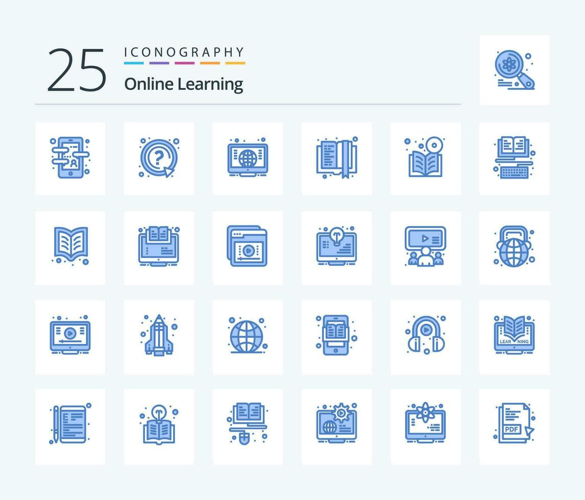 online aan het leren 25 blauw kleur icoon pak inclusief DVD. onderwijs. steun. e aan het leren. boek vector