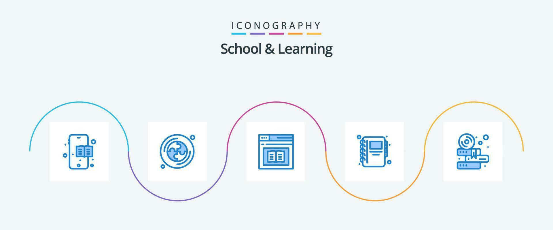 school- en aan het leren blauw 5 icoon pak inclusief . studie. onderwijs. onderwijs. kladblok vector