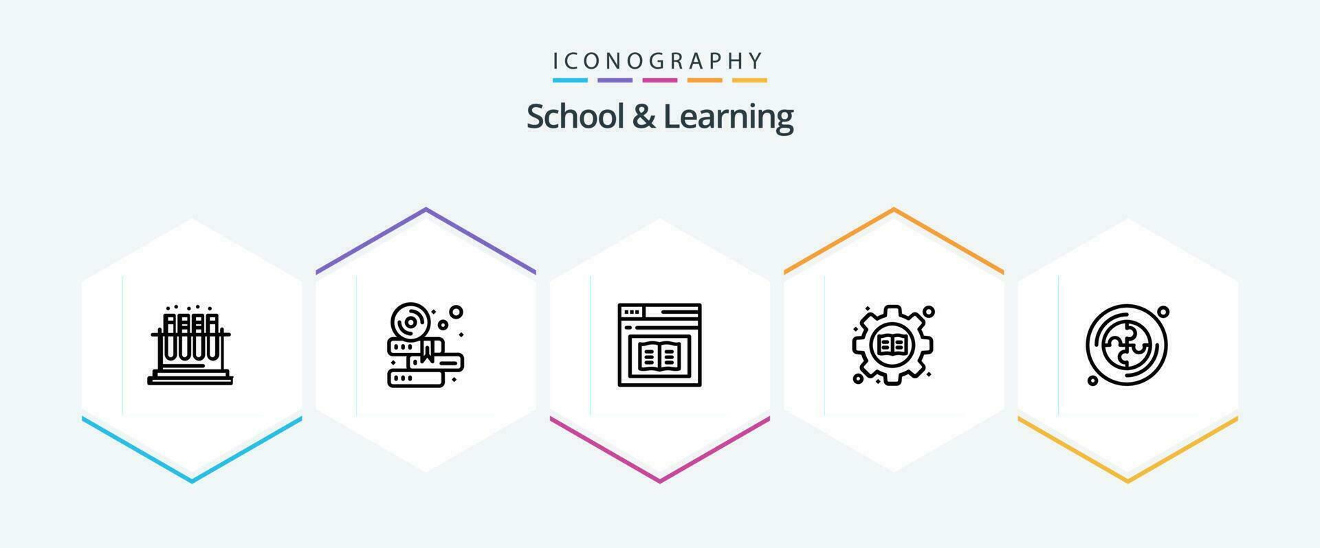 school- en aan het leren 25 lijn icoon pak inclusief CD. instelling. boek. versnelling. web vector