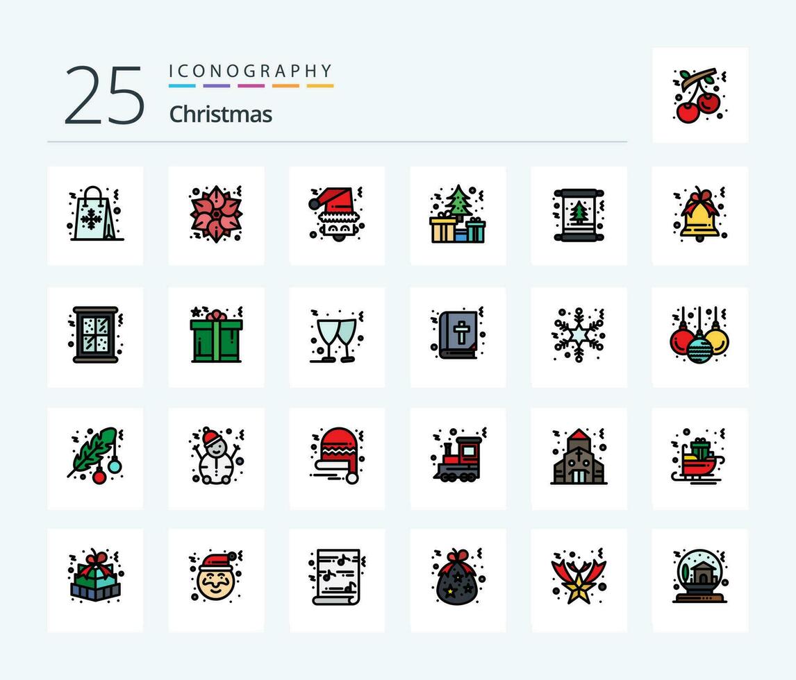 Kerstmis 25 lijn gevulde icoon pak inclusief kaart. kerstmis. winter. doos. Kerstman vector