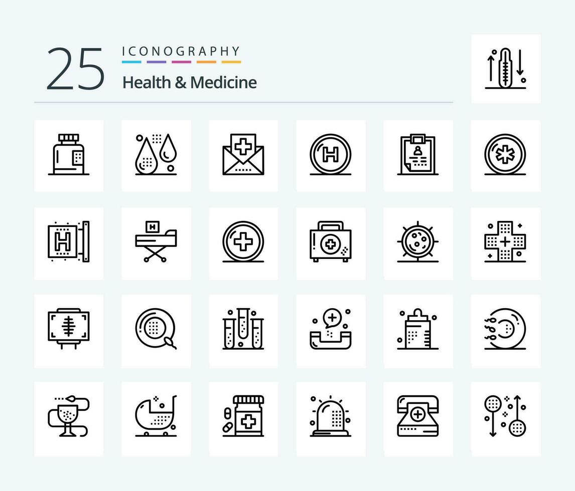 Gezondheid geneeskunde 25 lijn icoon pak inclusief Gezondheid. zorg. geschiktheid. geneesmiddel. Gezondheid vector
