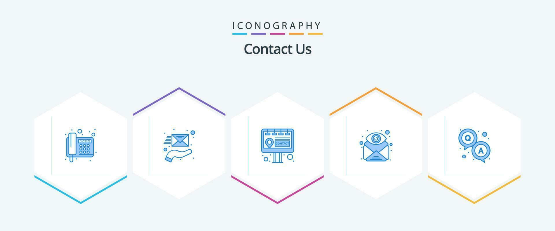contact ons 25 blauw icoon pak inclusief qa. visie. aanplakbord. vind. e-mail vector