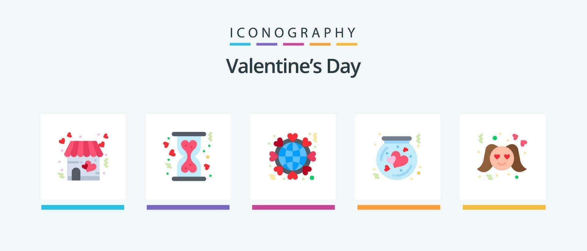 valentijnsdag dag vlak 5 icoon pak inclusief kringloopdoos. hart. wereldbol. fles. wereld. creatief pictogrammen ontwerp vector