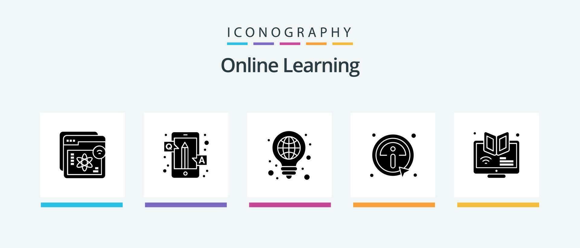 online aan het leren glyph 5 icoon pak inclusief informatie. Klik. qa. pen. wereldbol. creatief pictogrammen ontwerp vector