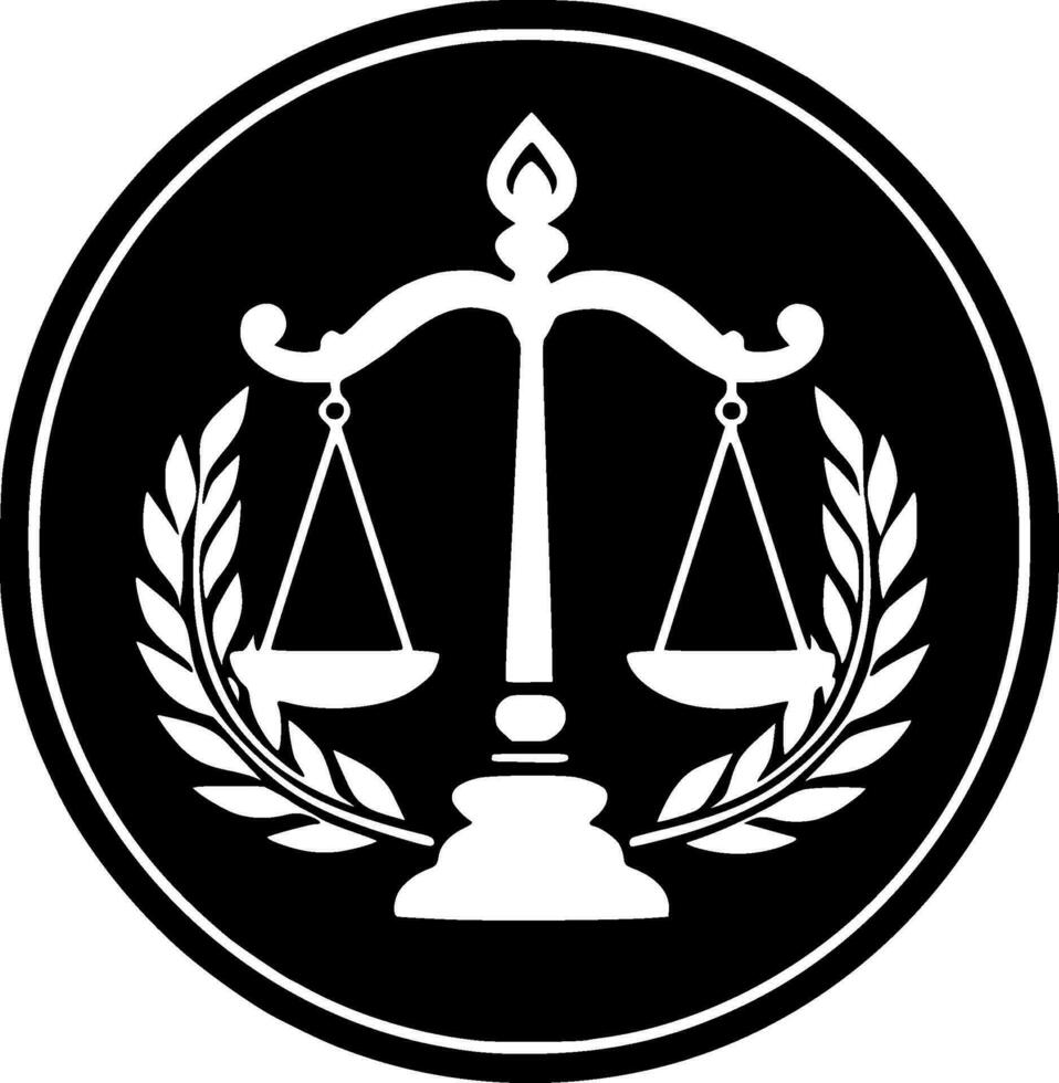 gerechtigheid - zwart en wit geïsoleerd icoon - vector illustratie