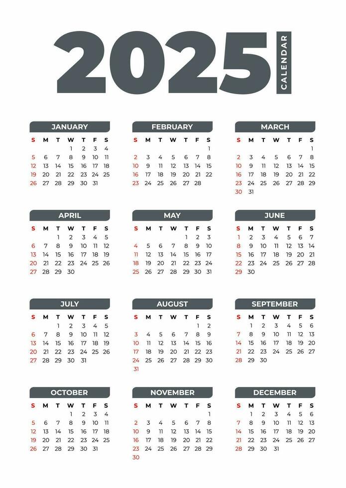 2025 eenvoudig kalender in wit achtergrond vector