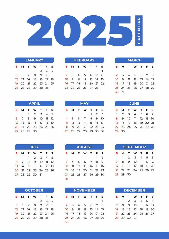 2025 eenvoudig kalender in wit achtergrond vector