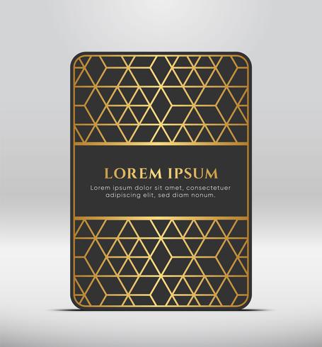 Elegant premium uiterlijk. Donkergrijze kaartvorm met gouden patroon. Vector illustratie.