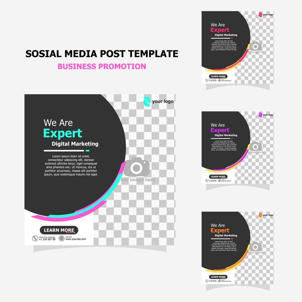 social media postsjabloon set full colour stijl vijf vector