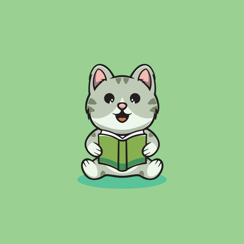 schattige kat lezen boek cartoon afbeelding vector