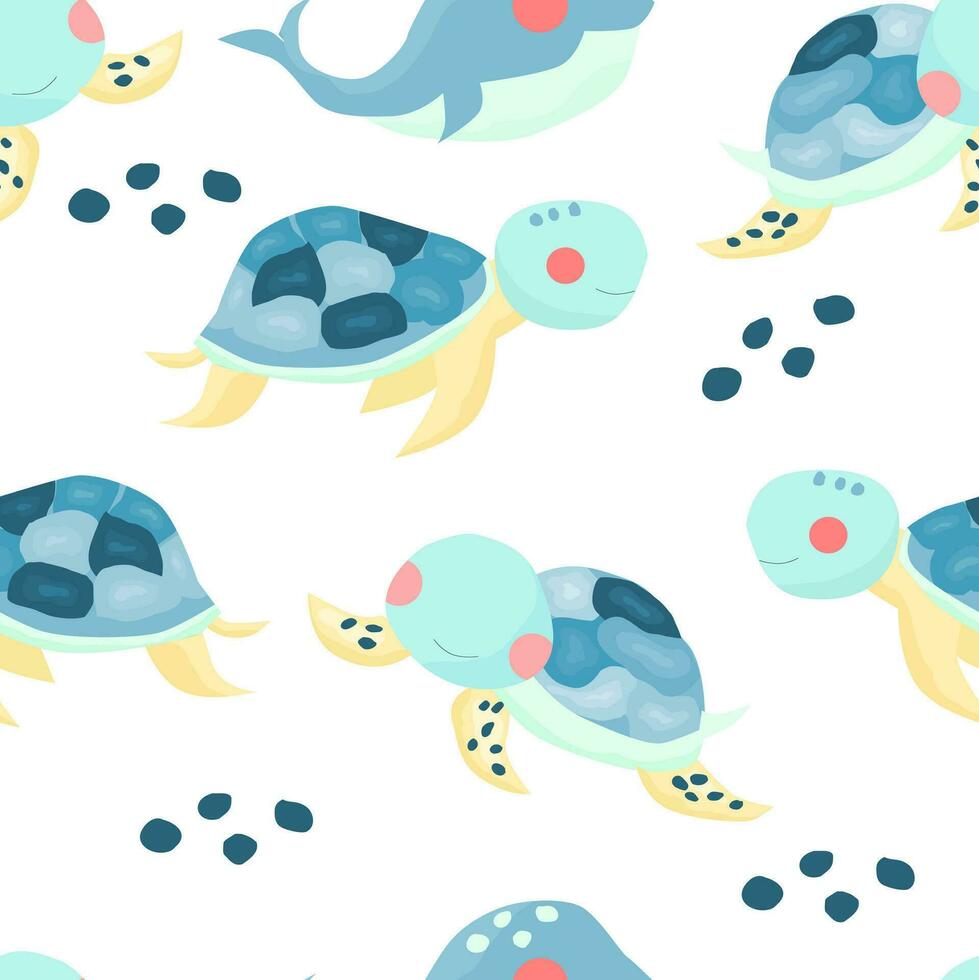 schattig schildpad en walvis naadloos patroon vector