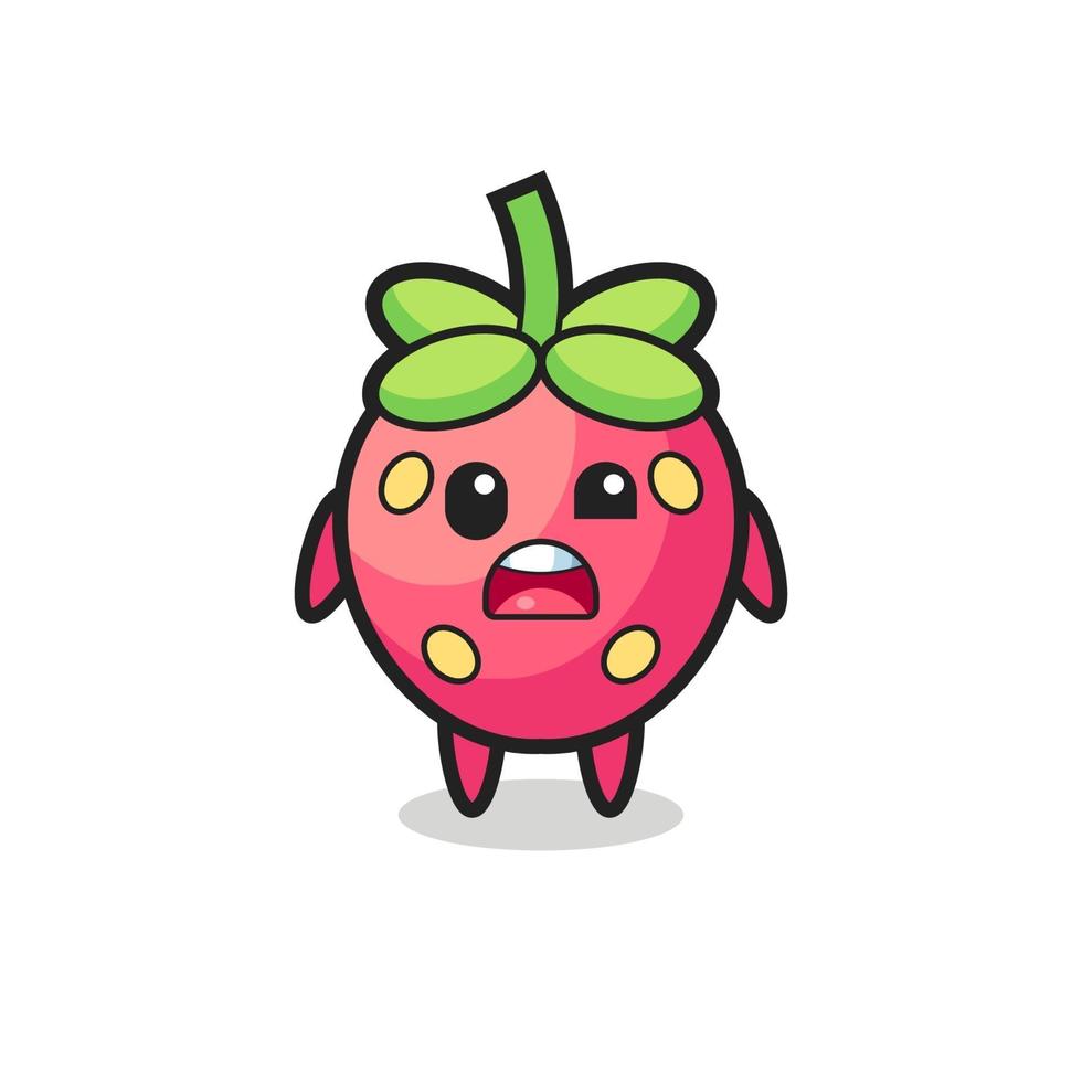 het geschokte gezicht van de schattige aardbei-mascotte vector