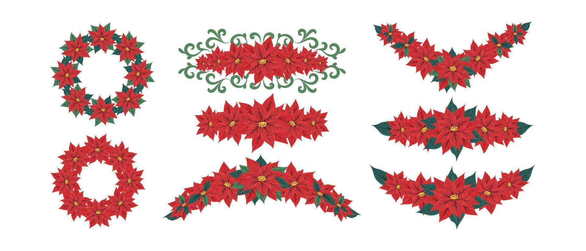 bloemen kader, grens, rood kerstster bloem verdeler. een reeks van bloemen decor voor de ontwerp van kaarten, spandoeken, uitnodigingen, Kerstmis en nieuw jaar krans vieringen en andere vakantie. vector. vector