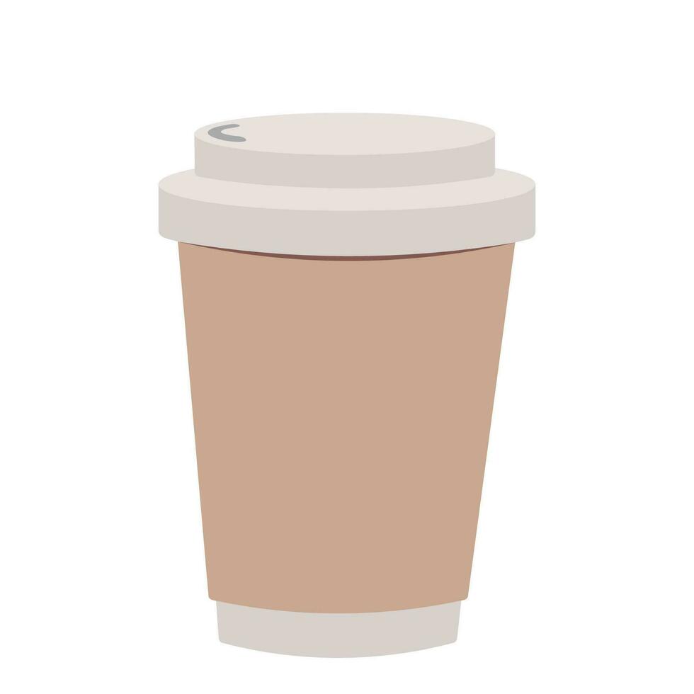geïsoleerd koffie kop papier houder nemen weg in tekenfilm stijl met deksel. vector