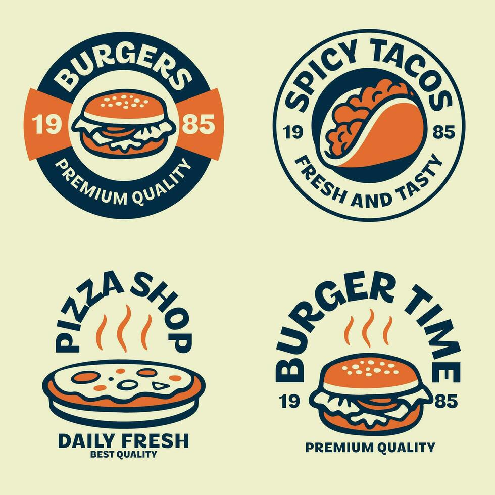 reeks van snel voedsel restaurant etiketten en logos vector
