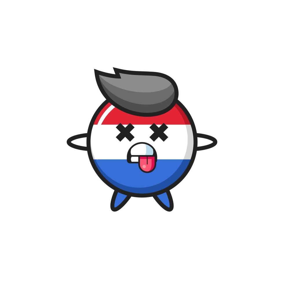 karakter van de schattige nederlandse vlag badge met dode pose vector