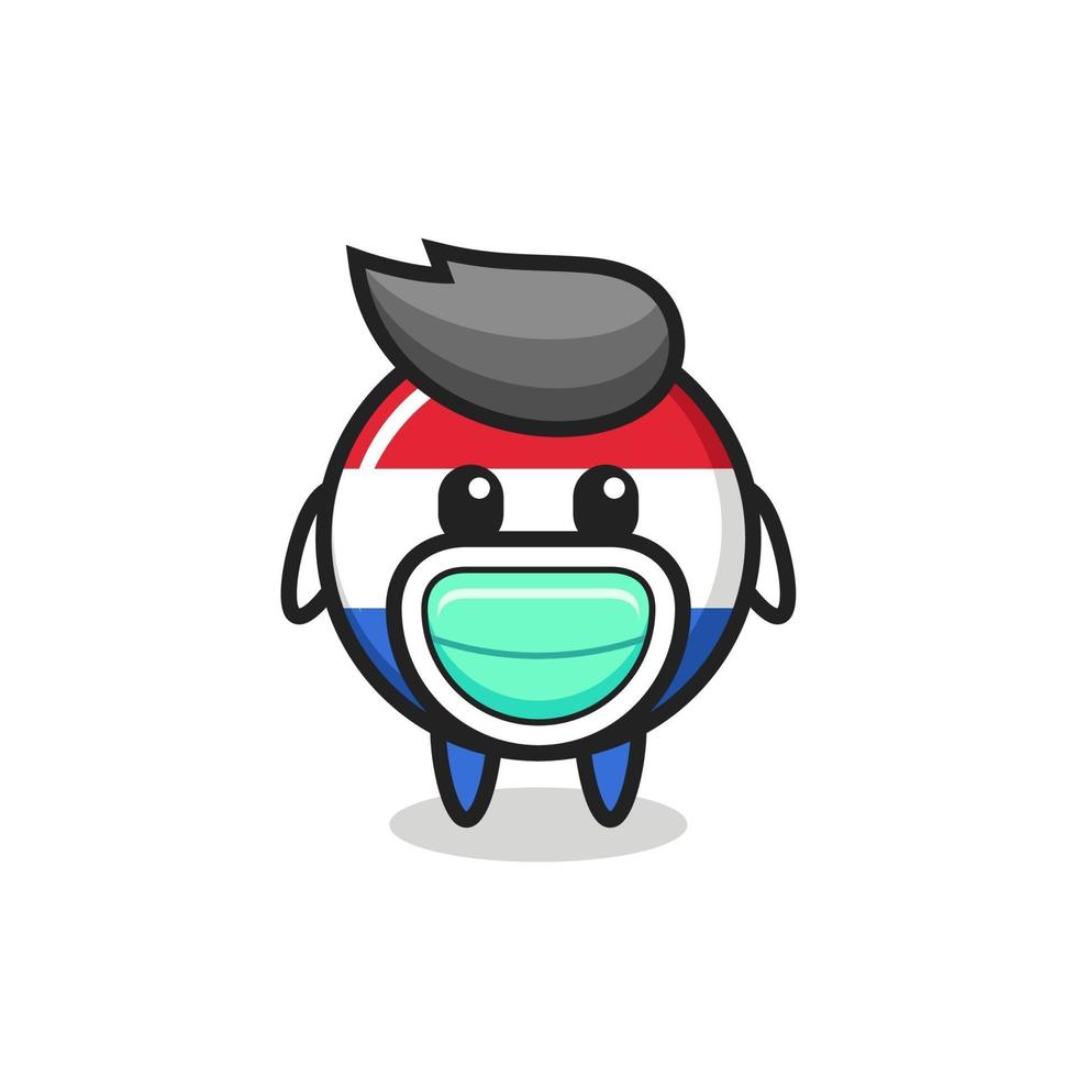 schattige nederlandse vlag badge cartoon met een masker vector