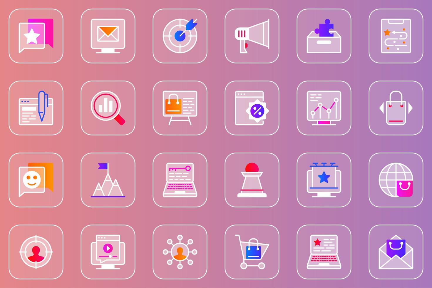 digitale marketing web glassmorphic iconen set vector