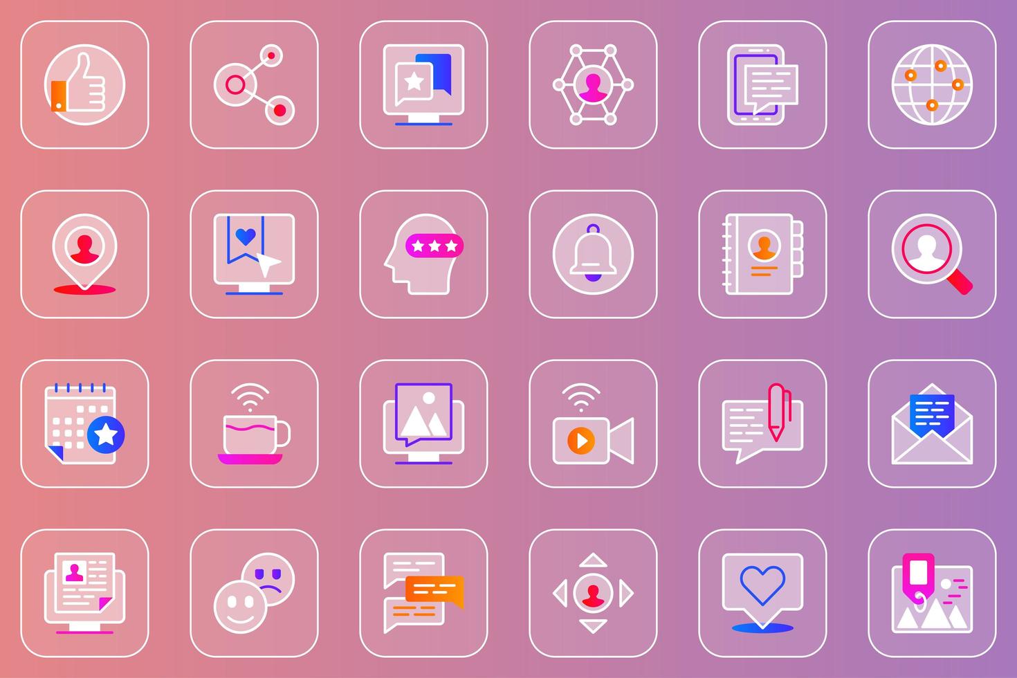 sociaal netwerk web glassmorphic iconen set vector