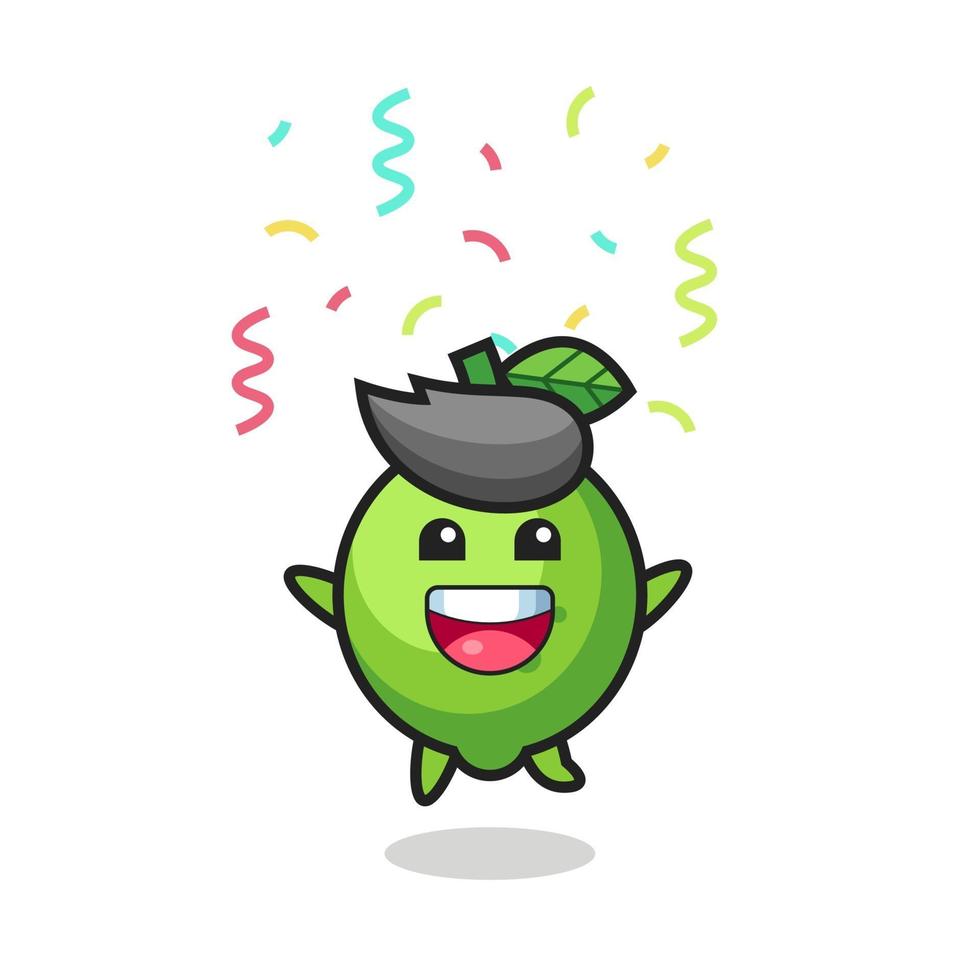 happy limoen mascotte springen voor felicitatie met kleur confetti vector