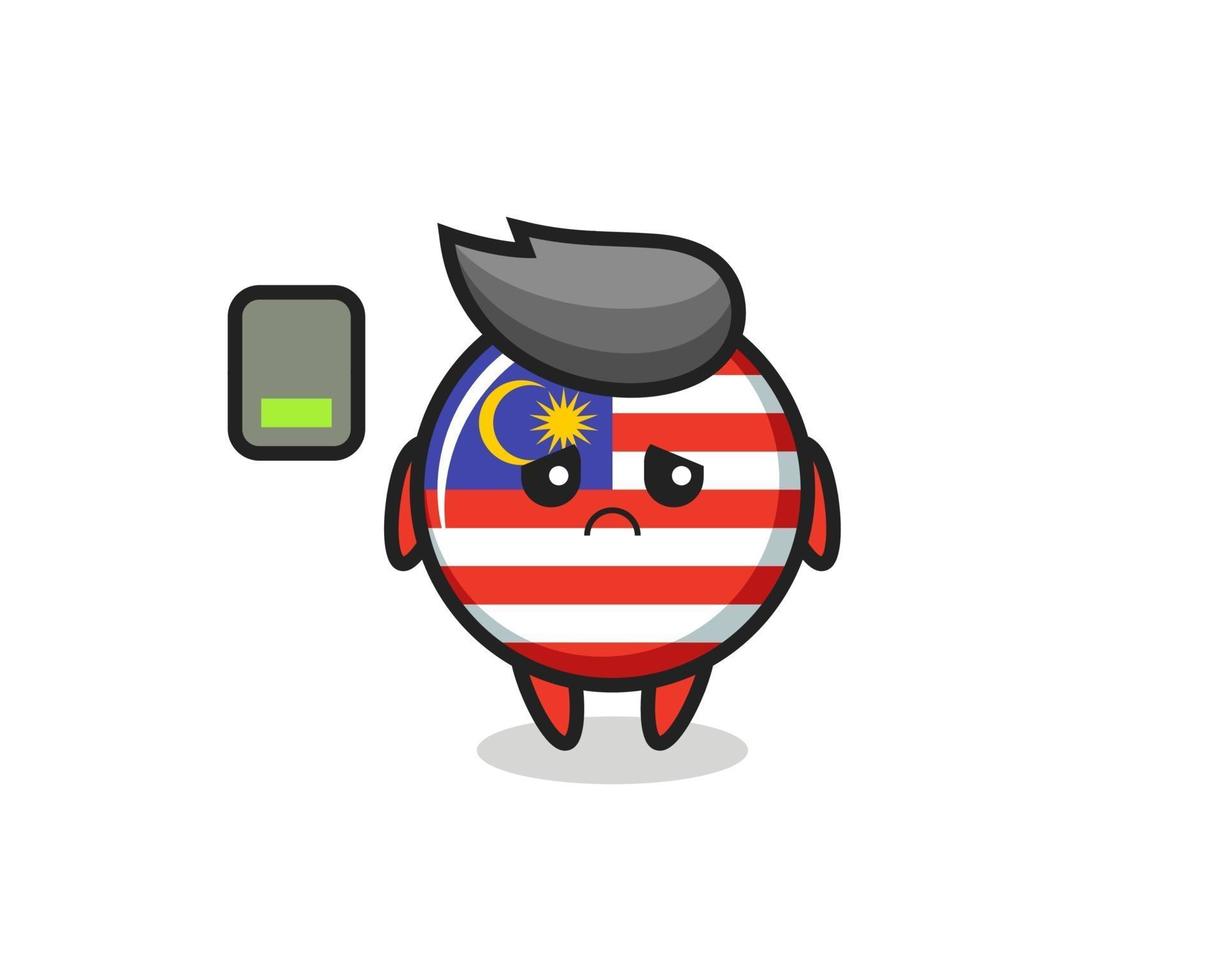 Maleisische vlag badge mascotte karakter doet een moe gebaar vector