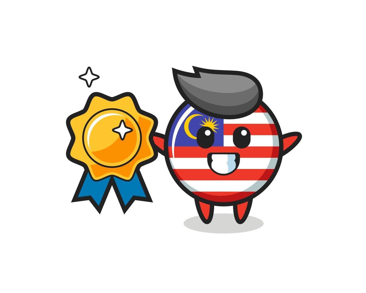 Maleisische vlag badge mascotte illustratie met een gouden badge vector